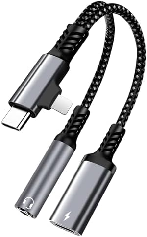 2 in 2 Lightning and USB C to 3.5mm Headphone and Fast Charger Adapter, USB C to 3.5mm Jack, Lightning to 3.5mm Jack, Compatible with Lightning GalaxyS22, iPad Pro, Pixel, iPhone 14 13 12 11 X, etc.