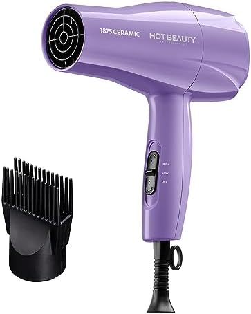 1875 Ceramic Hair Dryer, Powerful Fast Drying, Multi-Setting with Comb Attachment, Additional Detangler Included, Slide Bar Switch, Compact for Home & Travel (Purple)