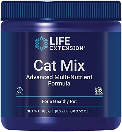 Life Extension Cat Mix, cat Food Supplements, Heart Health, probiotics, L-arginine, Taurine, B12, folic Acid, Vitamin C, Vitamin E, Rosemary, Nutrient Absorption, Gluten-Free, Non-GMO, 85 Servings