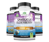 NaturaLife Labs Sambucus Elderberry 5,000 mg Super Concentrated 65:1 with Vitamin C & Zinc - 90 Day Supply - Sambucus Extract Immune Support, Immune Defense| Non-GMO | 90 Veggie Capsules