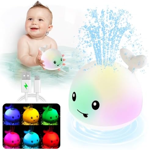 Baby Bath Toys, Toddler Bath Toys for Kids Ages 1-3, Light Up Whale Bath Toy Sprinkler, Infant Baby Toys 6-12-18 Months Bathtub Fountain Water Toy Baby Shower 1st Birthday Valentines Day Gifts