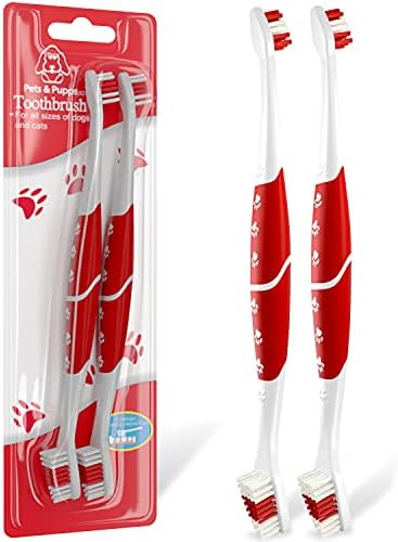 Pet Toothbrush for Dogs, Cats with Soft Bristles - Easy Teeth Cleaning & Dental Care, Non Slip Dual Head Dog Toothbrush