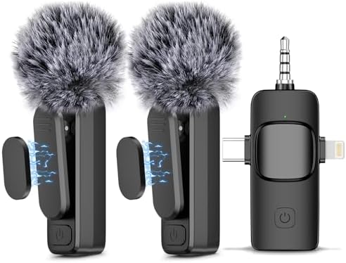 3 in 1 Wireless Lavalier Microphone for iPhone/iPad/Android/PC/Camera,Mini Microphone with Noise Reduction, Mini Microphone for Video Vlog,Interviews,Live Streaming(Lightning/USB C/3.5mm Jack)