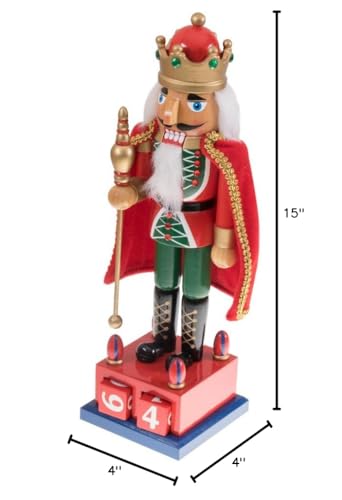 Clever Creations Wooden Christmas Nutcracker Advent Calendar, Countdown to Christmas, Festive Holiday Decoration, King