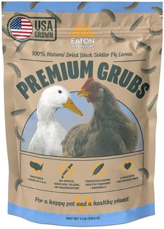 Eaton Pet and Pasture Premium Grubs, USA Grown Dried Black Soldier Fly Larvae, High Calcium Treat for Chickens, Ducks, Wild Birds (1 LB)