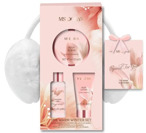 Spa Gift Baskets for Women, Valentines Day Gifts for Her Wife - 5 Pcs Relaxing Self Care Gifts Set with Body Lotion & Plush Earmuffs, Ideal Birthday Gifts for Women, Wife, Mom, Girlfriend
