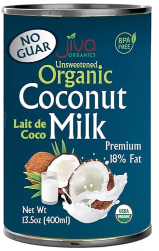Jiva Organics Organic Coconut Milk 13.5 Ounce (Pack of 12) - Unsweetened, Premium FULL 18% Fat, Vegan, Paleo, No Guar Gum, BPA Free, Keto Friendly