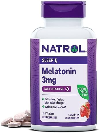 Natrol Fast Dissolve Melatonin 3 mg, Melatonin Supplements for Restful Sleep, Sleep Support for Adults, 150 Strawberry-Flavored Melatonin Tablets, Up to a 150 Day Supply