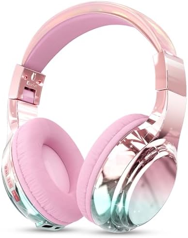 QearFun Kids Bluetooth 5.3 Headphones, Wireless Metallic Gradient Headset, Lightweight Foldable On Ear Headphones with Aux Cord, Fast Charging, Built-in Mic, for School/Travel/Tablet/iPad