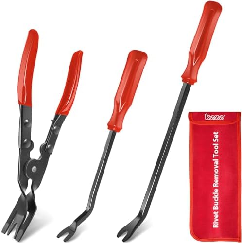 Keze 3 Pcs Auto Clip Pliers Set and Fastener Remover,Car Trim Rivet Removal Pry Tool Repair Kit with Storage Bag for Automotive Door Panel,Upholstery,Dashboard,Plastic Fasteners