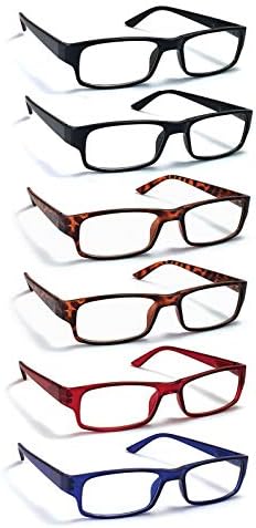 6 Pack Reading Glasses by BOOST EYEWEAR, Traditional Frames in Assorted Colors, for Men and Women, with Spring Loaded Hinges