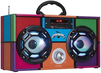 Mini Boombox with LED Speakers – Retro Bluetooth Speaker w/Enhanced FM Radio - Perfect for Home and Outdoor (Retro)