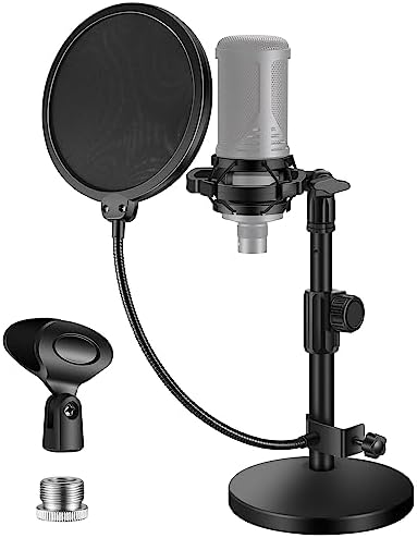 InnoGear Mic Stand Desk, Adjustable Desktop Microphone Stand Table with Shock Mount Mic Clip Pop Filter 3/8" to 5/8" Adapter for Blue Yeti Hyper X QuadCast S AT2020 Fifine K669B Shure SM58 SM48 PGA48