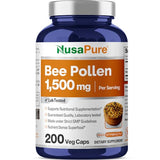 NusaPure Bee Pollen 1500mg 200 Veggie Caps (100% Vegetarian, Non-GMO, Gluten Free) Naturally Occurring Proteins, Aminoacids*