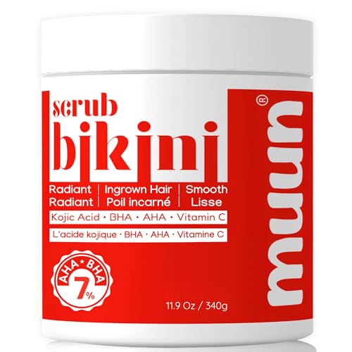 Bikini Area Exfoliator, 2% Kojic Acid Vitamin C & 7% AHA/BHA Even Skin Tone & Ingrown Hair - Underarm Scrub - Radian, Smoothe & Soften Body Scrub