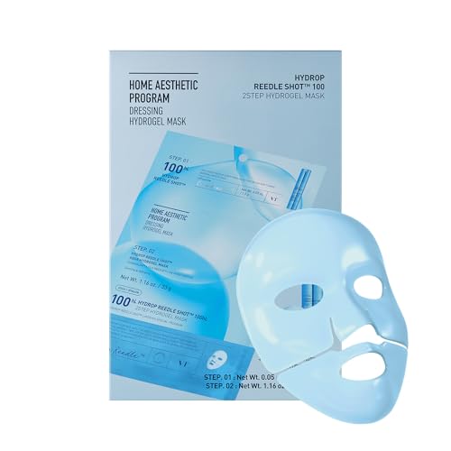VT COSMETICS Hydrop Reedle Shot 100hl 2-Step Hydrogel Mask(34.5gx4ea), Intensive Hydrating, Exosome Hyaluronic Acid, Dewy & Glass Skin, Overnight Melting Mask, Korean Facial Mask