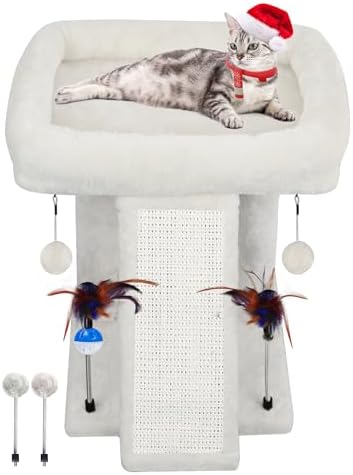 TWDEPART Cat Tree Cat Tower with Cat Scratching Post for Indoor Cats,Activity Centre Climbing Tree Cat Furniture with Playful Toy Balls,Beige