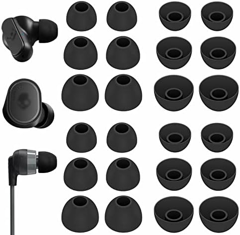 12 Pairs Ear Tips Buds Compatible with Skullcandy in-Ear Earphone, Replacement Flexible Silicone Eartips Earbuds Accessories Compatible with Skullcandy Dime/Sesh Evo/Jib/Ink'd+ - Black