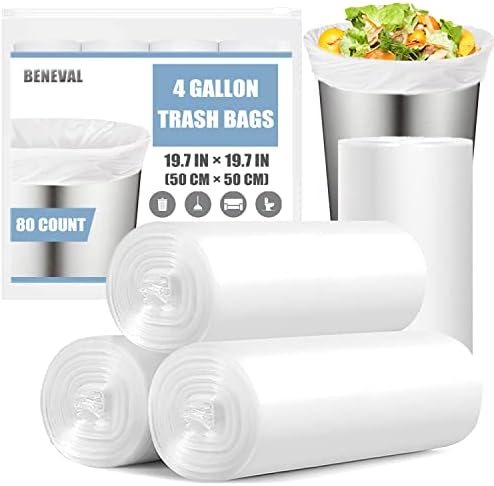 Small Trash Bags 4 Gallon - Unscented 4 Gal Bathroom Trash Bags, Small Garbage Bags for Bathroom Office Bedroom, White 4 Gallon Trash Bag Plastic Mini Small Trash Can Liners, 80 Count