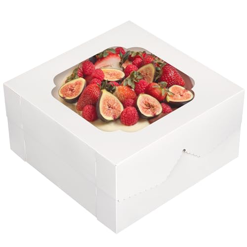 TOMNK 20pcs Cake Boxes, 12x12x6Inch White Bakery Boxes with Window, Disposable Cake Caddy Carrier Container for Valentine's Day, Mother's Day, Pie Pastries Cookies Cakes
