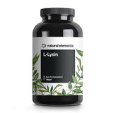 NATURAL ELEMENTS L-Lysine, from Vegetable Fermentation, Laboratory Tested, Without Unwanted Additives, High Dosage, Vegan and Made in Germany