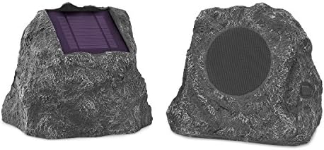 Victrola Outdoor Rock Speaker Pair - Wireless Bluetooth , for Garden, Patio, Built all Seasons & Solar Powered with Rechargeable Battery, Music Streaming Charcoal
