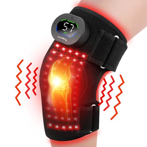 Red Light Therapy Knee Brace for Pain Relief, Vibration Knee Massager with Heat and Red Light Therapy, 660nm & 850nm Lights, Rechargeable Cordless Controller Near Infrared Light Therapy for Knee/Shoulder/Elbow