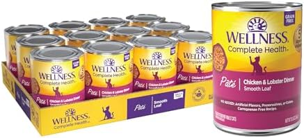 Wellness Complete Health Grain-Free Wet Canned Cat Food, Natural Ingredients, Made with Real Meat, All Breeds, Smooth Pate (Chicken & Lobster, 12.5-Ounce Can, Pack of 12)