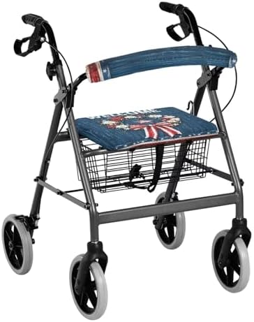 Seat Cover for Walkers for Seniors American Flag Wreath Walker Seat Covers for Ladies Men Rollator Accessories for Seniors Independence Day Rollator Walker Seat and Backrest Covers Gifts