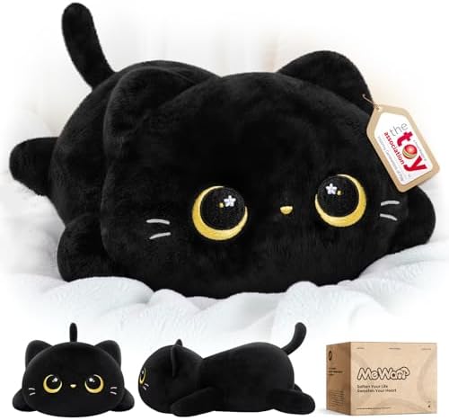 Cute Cat Plush Pillow, Kawaii Plushies Black Cat Stuffed Animals, Squishy Plushies, Cuddle Plush Pillow for Boys & Girls