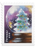 USPS Snow Globes (Booklet of 20) Forever Postage Stamps (A Snowman, Santa Claus Poised on a Chimney, a Majestic Deer, and a Christmas Tree) 2023 Scott #5816-5819