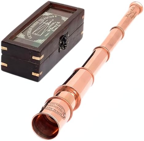 Vintage 1915 Retro Sailor Marine Telescope Copper Antique Royal Navy Telescopes Wooden Box Glass Cover Home & Table Decor