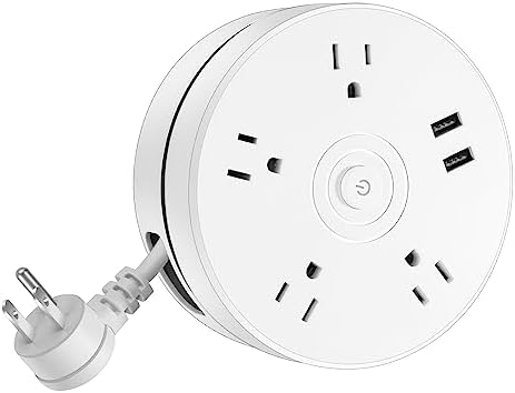 Retractable Power Strip,6ft Retractable Extension Cord,with 45° Plug,Detachable Hook,4 Outlets 2 Smart USB Ports Fast Charge,Portable for Travel,Hotel,Office,Home,College Dorm Room(White)