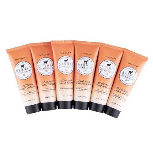 Dionis - Goat Milk Skincare Scented Hand Cream (1 oz) Set of 6, Moisturizing Lotion for Dry Skin, Good for Sensitive Skin, Cruelty-free and Paraben-free (Peach Delight)