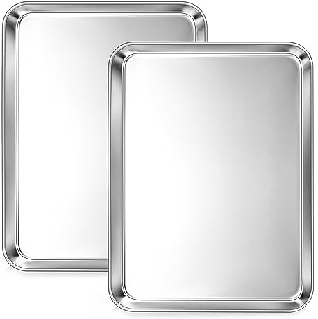 2Pcs Baking Sheet Pan Set, Joyfair Stainless Steel Cookie Sheets, Commercial Metal Pans Toaster Oven Tray Bakeware for Jelly Roll/Bread/Bacon, Heavy Gauge, Rust-free & Dishwasher Safe (12.5 Inch)