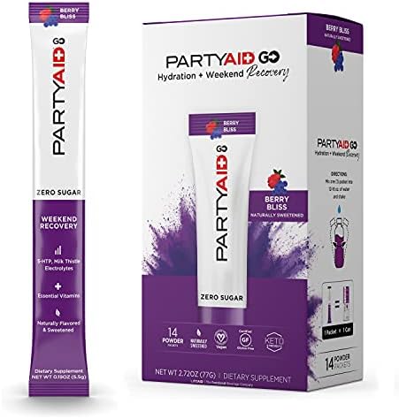 PARTYAID GO! Feel Good Tonight and Tomorrow, Zero Sugar, 5-HTP, B-Complex, Milk Thistle, Electrolytes, No Artificial Flavors or Sweeteners, Caffeine-Free, 14 Count (Pack of 1)