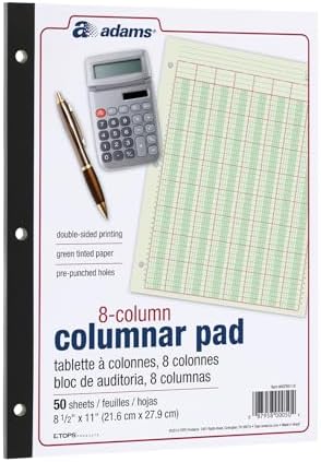Adams Columnar Analysis Pad, 8 Column Ledger, 8.5" x 11", 100 Pages (50 Sheets), Green, 3 Hole Punch, for Accounting, Bookkeeping & Data (ACP85118)