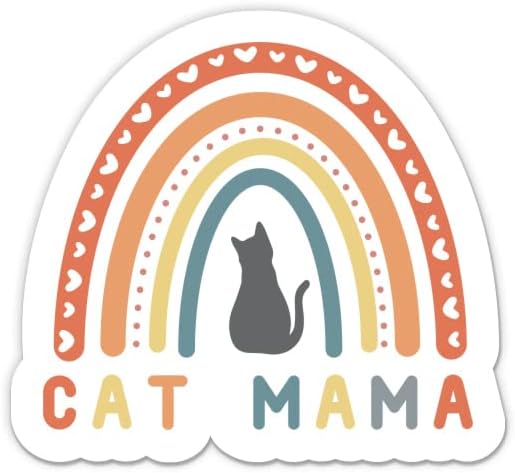 Cat Mama Rainbow Stickers - 2 Pack - Waterproof Vinyl for Car, Phone, Water Bottle, Laptop - Cat Mom Decals (2-Pack)
