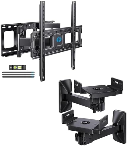 Pipishell TV Wall Mount for 26-65 inch TVs up to 99lbs, Max VESA 400x400mm, Fits 12/16 Inch Wood Studs, PIMFK1, Speaker Wall Mounts up to 50 lbs, 1 Pair, PISM03