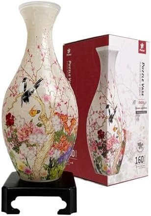Pintoo 3D Puzzle Vase Unique Flower Vase Made by 160 Curved Plastic Puzzle Pieces House Warming Gift for Flower Arrangements and Home Decoration - [S1035] (Translucent, Flowers and Birds)