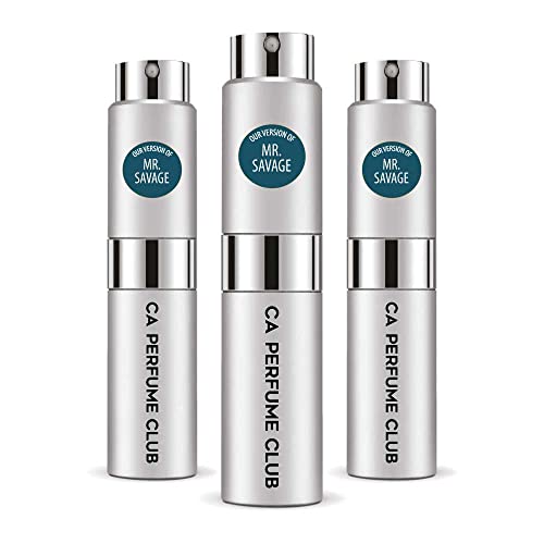 CA Perfume Impression of Christian D. Mr. Savage For Men Replica Version Fragrance Dupes Concentrated Long Lasting Eau de Parfum Spray Refillable Atomizer Bottle 0.27 Fl Oz-X3