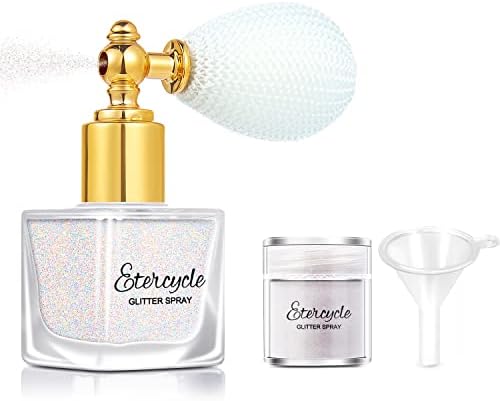 Etercycle White Body Glitter Spray, Shimmering Spray Powder Sparkle Powder, Cosmetic Shimmer Makeup Glitter for Hair and Body Face Clothes Nail Art Craft Design Easter Christmas Halloween Crafts
