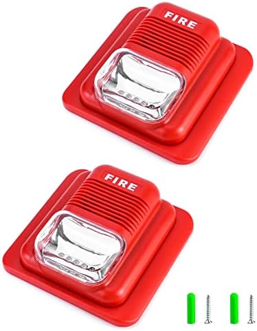 QWORK Fire Alarm, 2 Pack 12 / 24V DC Wired Sound and Light Fire Alarm Warning Strobe Siren Horn, Sound Alarm Security System Sensor