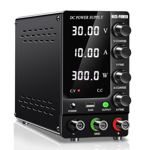 NICE-POWER DC Power Supply Variable 30V 10A, Adjustable Switching Regulated DC Bench Power Supply with Output Switch High Precision 4-Digit LED Display, Benchtop Lab Power Supplies with 5V/2A USB Port