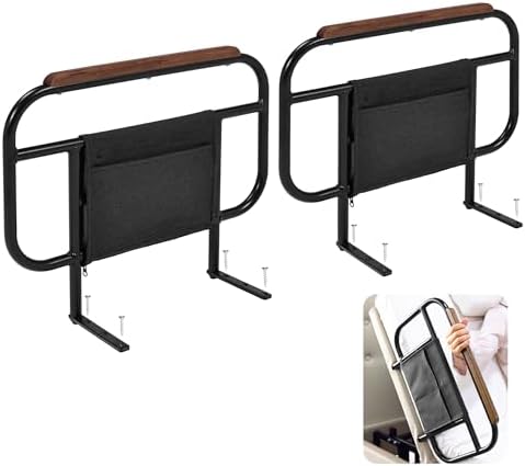 Bed Side Rails for Adjustable Bed Base for Elderly Adults Safety, Fit Wooden Base Only, for Mattress Under 10 Inches, Set of 2