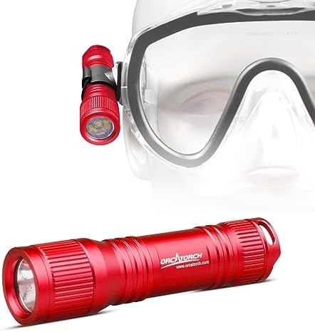 ORCATORCH D560 Mini Scuba Dive Light Headlamp 650 Lumen Mask Diving Flashlight with 360° Rotatable Mask Clip, Underwater 150m Backup Headlight with Rotary Switch (Not Included Snorkel Mask) (Red)