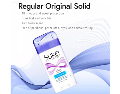 SURE, Antiperspirant Deodorant, Solid, Regular, 2.6 oz., (6 Pack)
