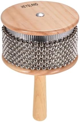 Heysland Wooden Cabasa Percussion Musical Instrument Metal Beaded Chain and Cylinder Pop Hand Shaker for Band Music Education 4.5in HL01B