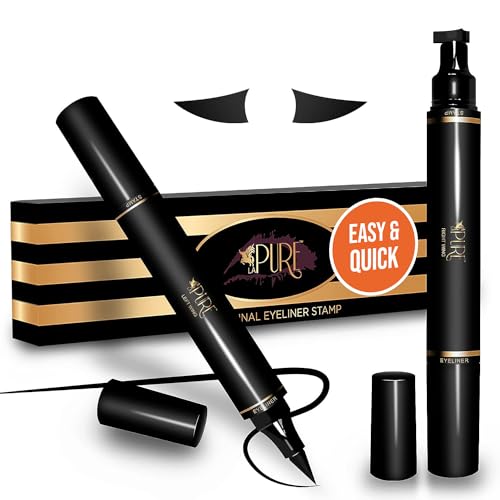 Wing Eyeliner Stamp Pens 2x Liquid Cat Eye Winged Eyeliner Stamp & Fine Tipped Pen Eyeliner Stencil Smudge Proof Black Eye Liner Tiktok Trend Items Sweatproof -Black 10mm