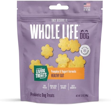 Whole Life Dog Living Treats for Dogs – Human Grade Probiotics for Digestive & Gut Health, Canine Gas, Diarrhea, Vomit & Constipation Relief - Pumpkin, 12 oz (Pack of 1)